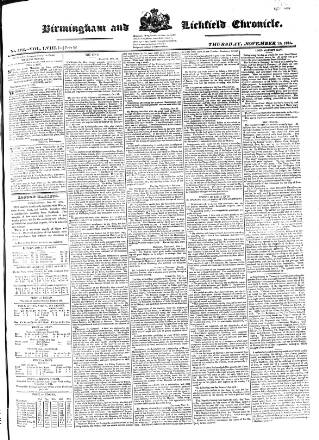 cover page of Birmingham Chronicle published on November 15, 1821