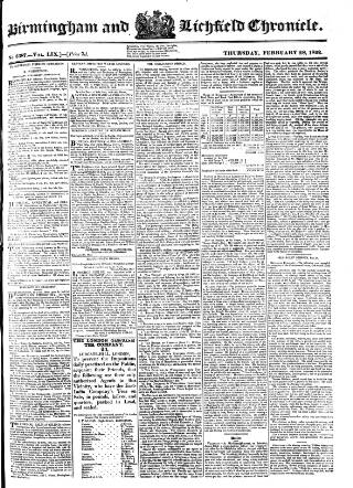 cover page of Birmingham Chronicle published on February 28, 1822