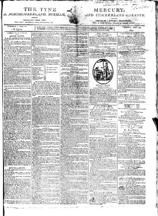 cover page of Tyne Mercury; Northumberland and Durham and Cumberland Gazette published on November 30, 1802