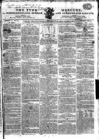 cover page of Tyne Mercury; Northumberland and Durham and Cumberland Gazette published on December 30, 1806