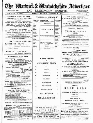 cover page of Warwick and Warwickshire Advertiser published on February 28, 1903