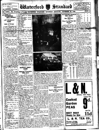 cover page of Waterford Standard published on November 30, 1940