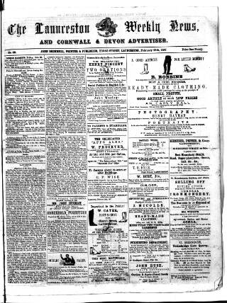 cover page of Launceston Weekly News published on February 28, 1857