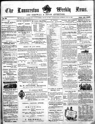 cover page of Launceston Weekly News, and Cornwall & Devon Advertiser. published on July 6, 1861