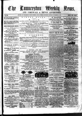 cover page of Launceston Weekly News published on November 30, 1861