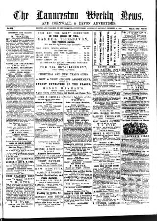 cover page of Launceston Weekly News published on December 30, 1865