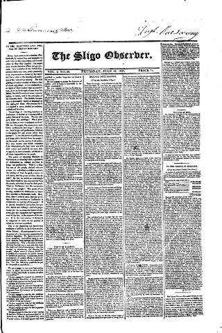 cover page of Sligo Observer published on July 22, 1830