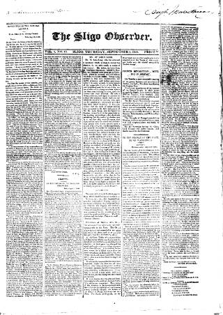 cover page of Sligo Observer published on September 9, 1830