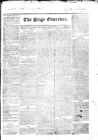 cover page of Sligo Observer published on February 3, 1831