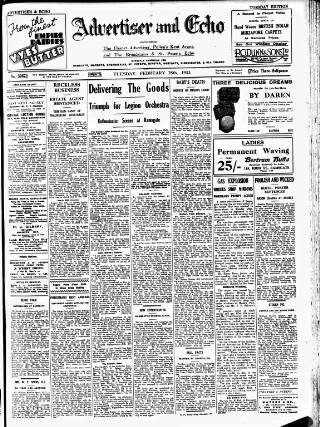 cover page of Thanet Advertiser published on February 28, 1933