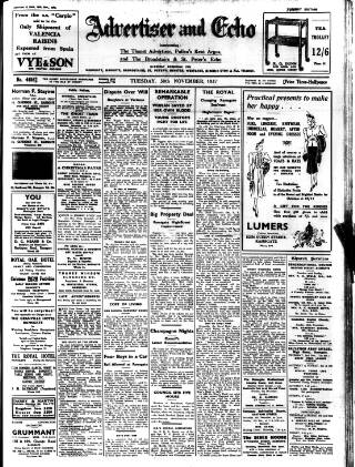 cover page of Thanet Advertiser published on November 30, 1937