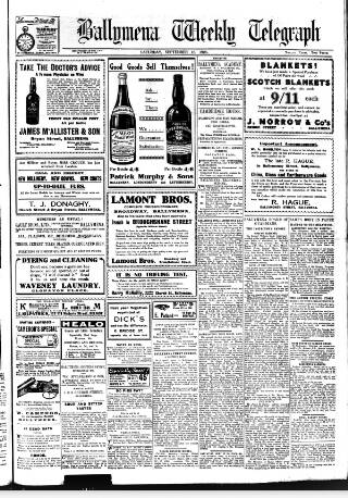 cover page of Ballymena Weekly Telegraph published on September 18, 1926