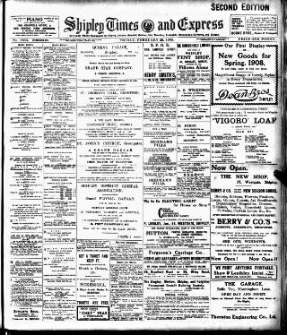 cover page of Shipley Times and Express published on February 28, 1908