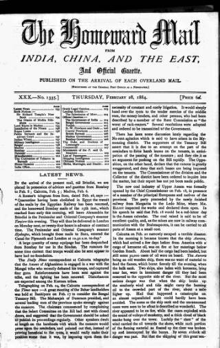 cover page of Homeward Mail from India, China and the East published on February 28, 1884