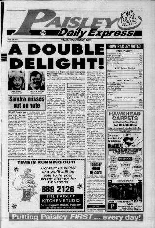 cover page of Paisley Daily Express published on November 30, 1990
