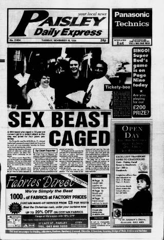 cover page of Paisley Daily Express published on November 15, 1994