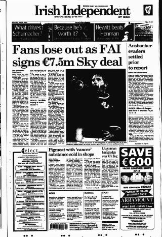 cover page of Irish Independent published on July 6, 2002