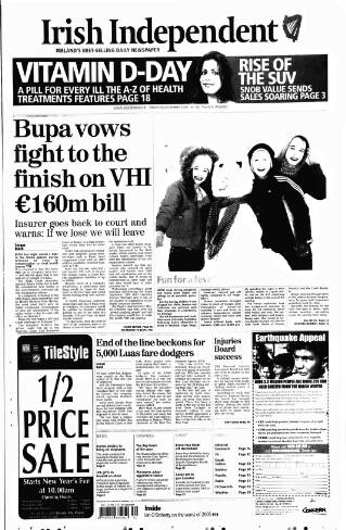 cover page of Irish Independent published on December 30, 2005