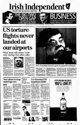 cover page of Irish Independent published on November 30, 2006