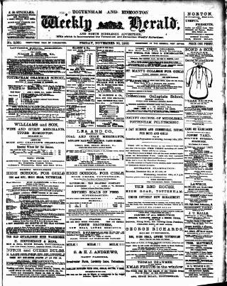 cover page of Tottenham and Edmonton Weekly Herald published on November 30, 1900
