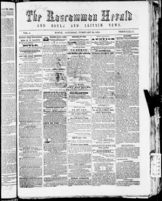 cover page of Roscommon Herald published on February 28, 1863