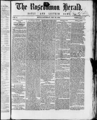 cover page of Roscommon Herald published on May 29, 1869