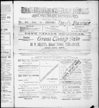 cover page of Midland Reporter and Westmeath Nationalist published on December 30, 1897