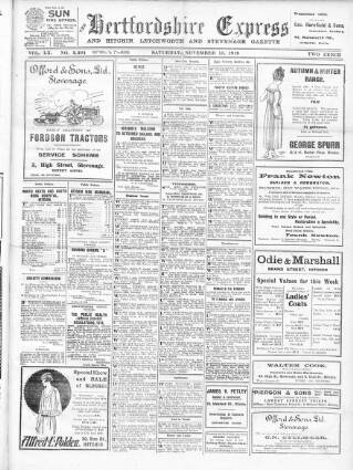 cover page of Hertfordshire Express published on November 15, 1919