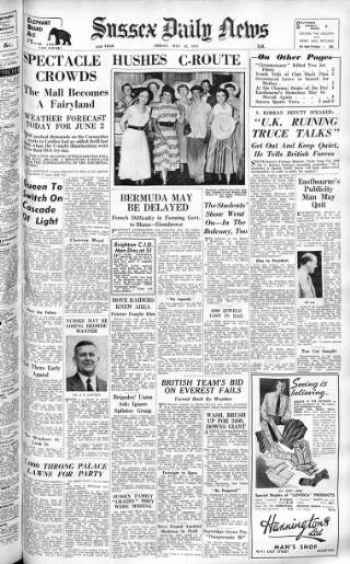 cover page of Sussex Daily News published on May 29, 1953