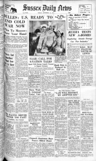 cover page of Sussex Daily News published on September 18, 1953