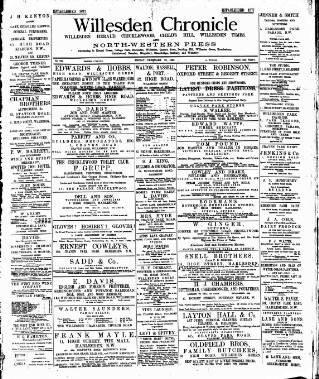cover page of Willesden Chronicle published on February 28, 1896