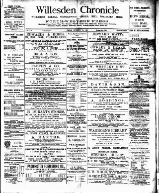 cover page of Willesden Chronicle published on December 30, 1898