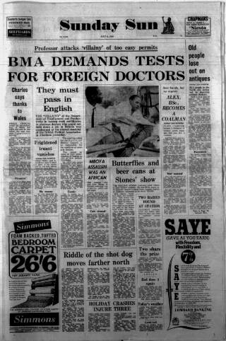 cover page of Sunday Sun (Newcastle) published on July 6, 1969