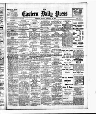 cover page of Eastern Daily Press published on February 28, 1910