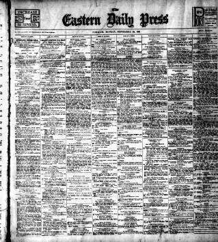 cover page of Eastern Daily Press published on September 18, 1911