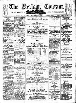 cover page of Hexham Courant published on November 15, 1879