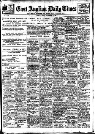 cover page of East Anglian Daily Times published on November 15, 1907