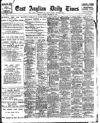 cover page of East Anglian Daily Times published on November 30, 1908