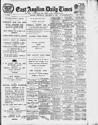 cover page of East Anglian Daily Times published on December 30, 1914