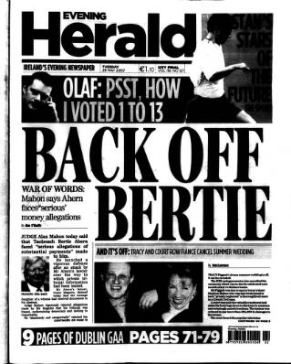 cover page of Evening Herald (Dublin) published on May 29, 2007