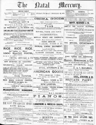 cover page of Natal Mercury published on February 28, 1878