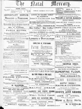 cover page of Natal Mercury published on July 6, 1878