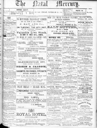 cover page of Natal Mercury published on November 15, 1878