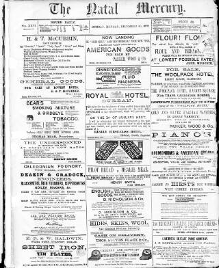 cover page of Natal Mercury published on December 30, 1878