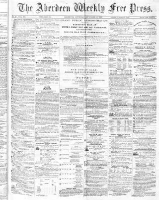 cover page of Aberdeen Weekly Free Press published on September 14, 1872