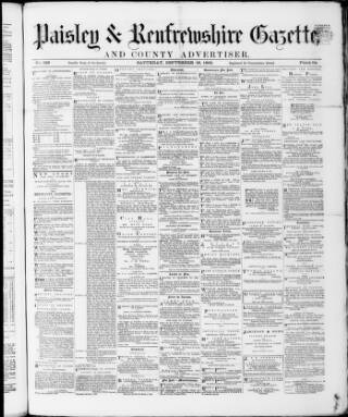 cover page of Paisley & Renfrewshire Gazette published on September 18, 1869
