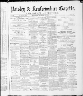 cover page of Paisley & Renfrewshire Gazette published on November 30, 1872