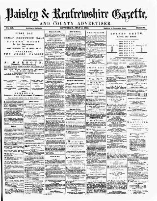 cover page of Paisley & Renfrewshire Gazette published on July 6, 1878