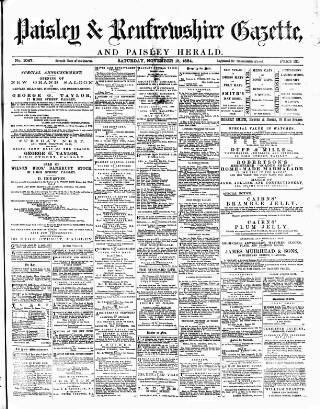 cover page of Paisley & Renfrewshire Gazette published on November 15, 1884