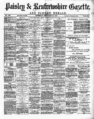 cover page of Paisley & Renfrewshire Gazette published on February 28, 1885